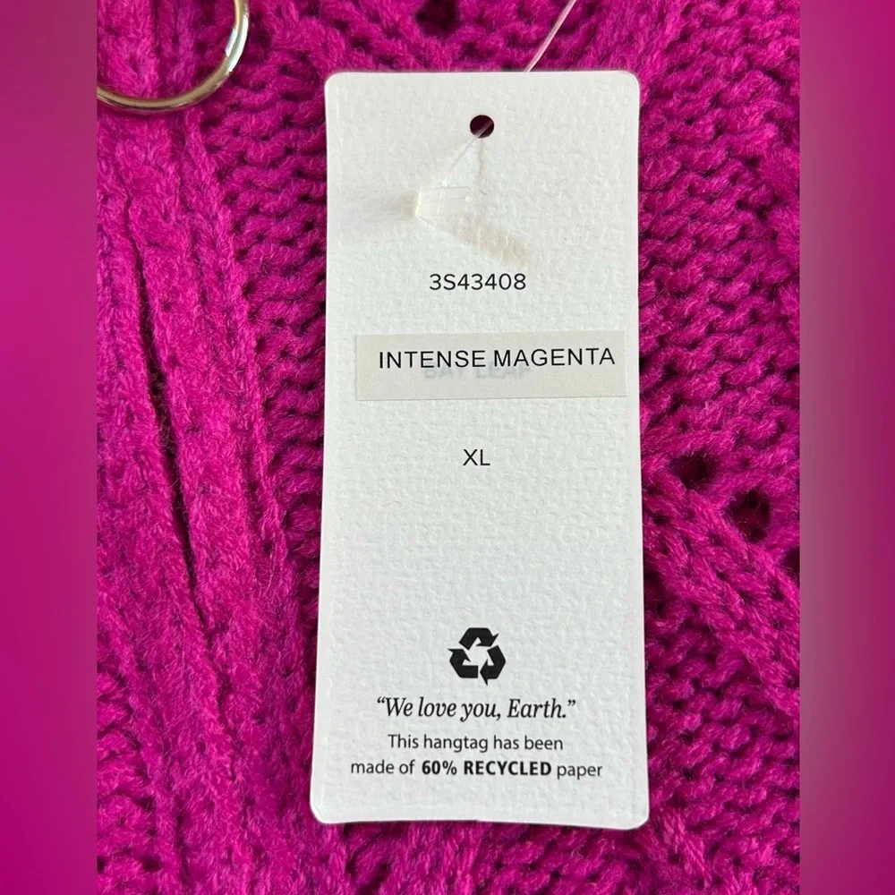 Pink Rose soft cozy fuchsia Barbiecore oversized cable knit zip sweater NWT XL - Picture 6 of 8